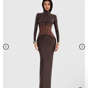 Chic Long Sleeve Brown Maxi Dress